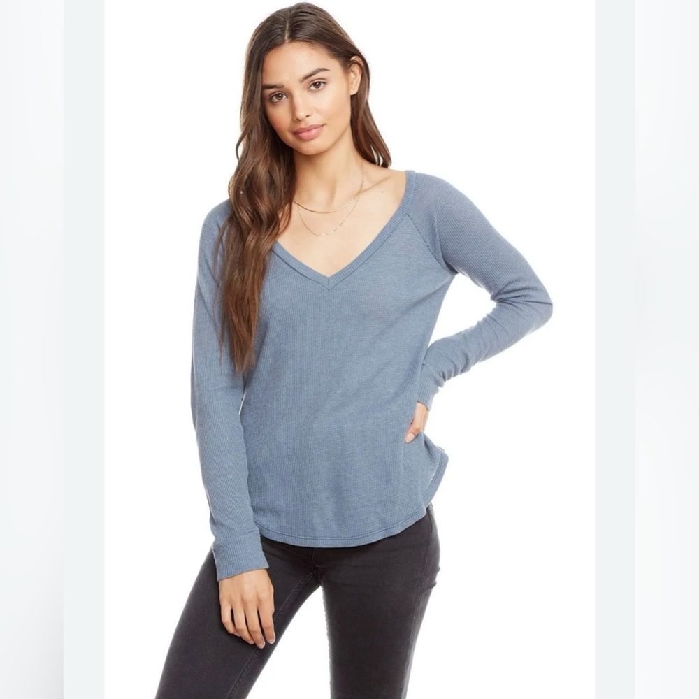 Chaser Waffle Knit V-Neck Tunic Light Olive Size Medium